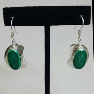 TAXCO Very Rare Southwestern .925 Malachite Dangle Earrings Vintage Pierce